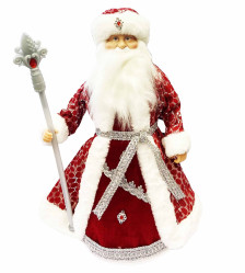 Figurka Děda Mráze v červeno-bílé se stříbrem, s oddělením na cukrovinky a dárky, 50 cm