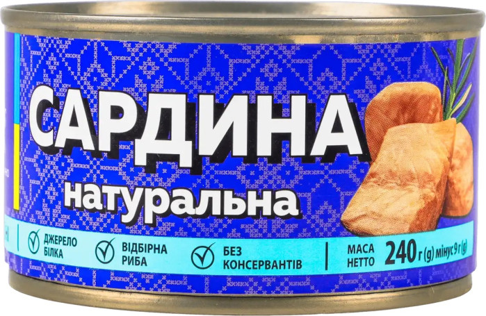 detail Sardinka v přírodním nálevu s přídavkem oleje 240g Veladis