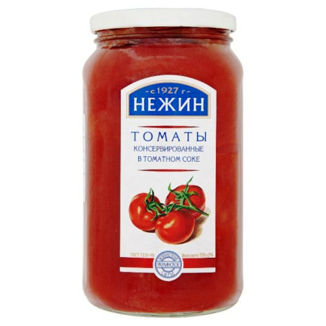 detail Rajčata v rajčatové šťávě 920g (čistá hmotnost 506g) Nižin