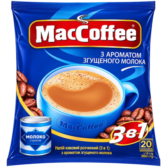 detail Instantní kávový nápoj 3v1 s příchutí kondenzovaného mléka 360g (20 sáčků po 18g) MacCoffee