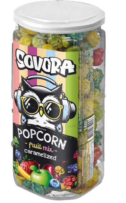 detail Popcorn s příchutí Ovocný mix 160 g Sovora
