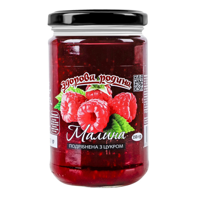 detail Drcená malina s cukrem 350g Zdorova rodyna