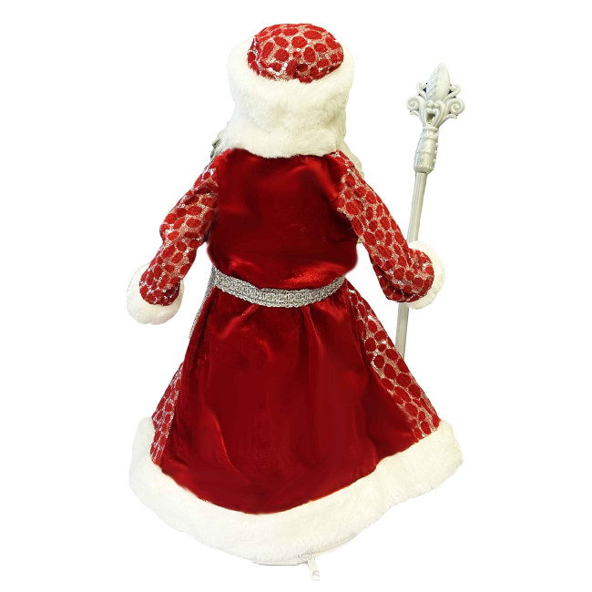 detail Figurka Děda Mráze v červeno-bílé se stříbrem, s oddělením na cukrovinky a dárky, 50 cm