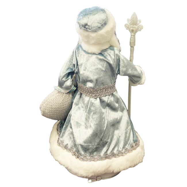 detail Figurka Děda Mráze v světle modo-bílé se stříbrem, s oddělením na cukrovinky a dárky, 40 cm