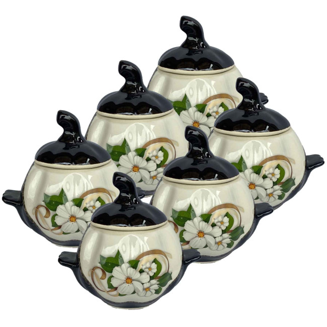 detail Keramický hrnec Bílé květy 0,75l